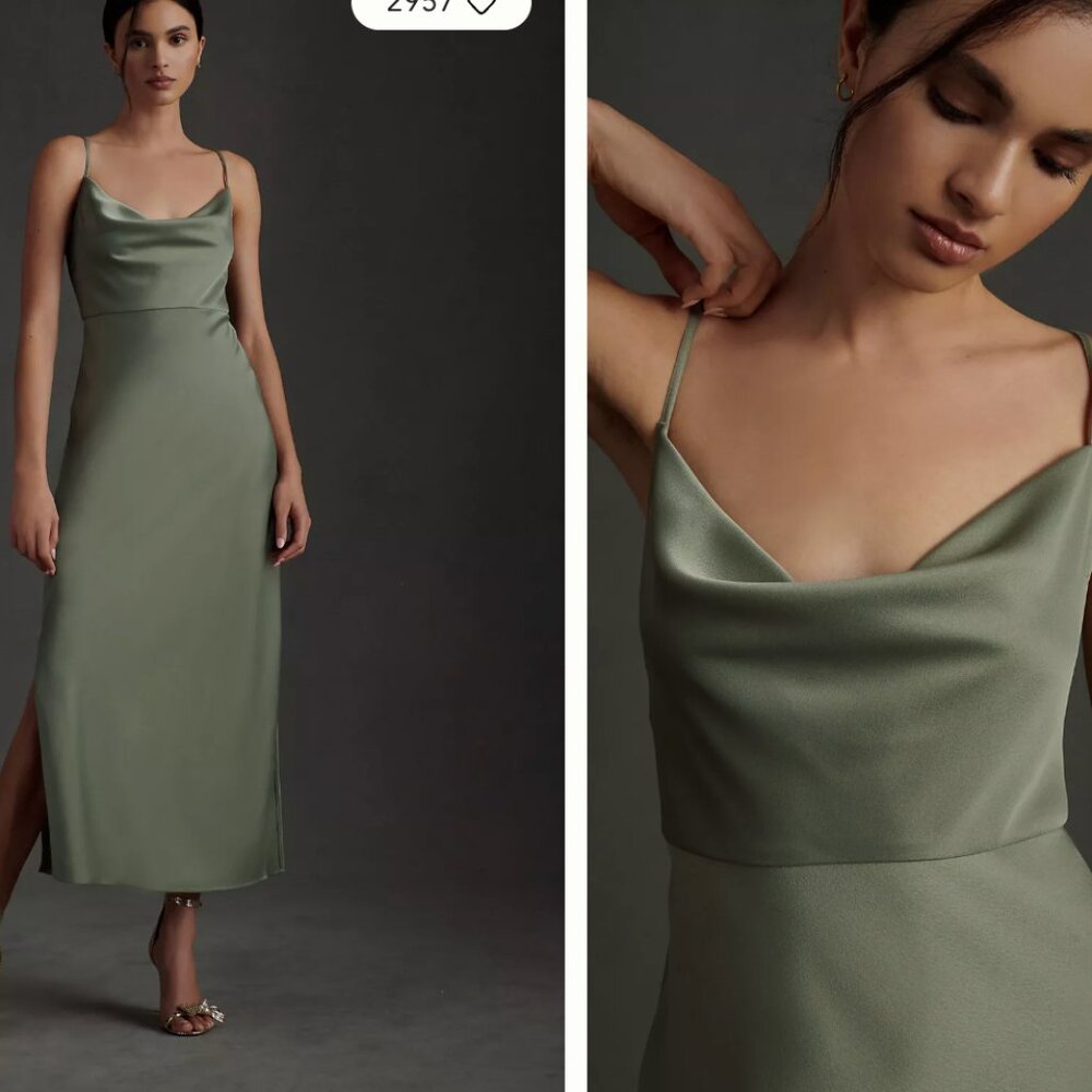 BHLDN Cali Satin Cowl-Neck Midi Slip Dress